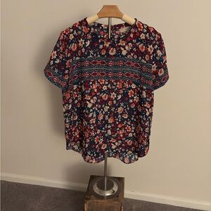 LOFT Blue and Red Floral Blouse